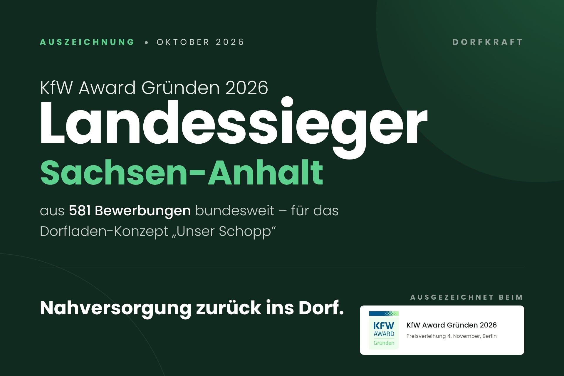 Dorfkraft aus Zörbig gewinnt KfW-Gründerpreis für Sachsen-Anhalt